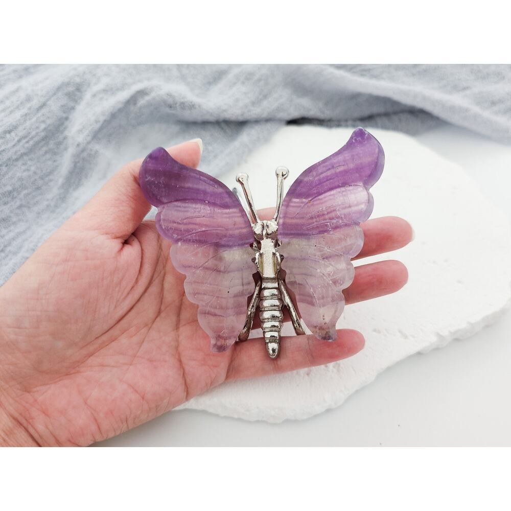 Purple Fluorite Butterfly Wings Crystal Carving - Picture 5 of 6